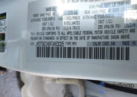 2015 Mazda Cx-9 Touring from USA, damaged, VIN JM3TB2CA6F0463025